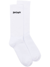 Palm Angels Logo-embroidered Ribbed Socks In White Black
