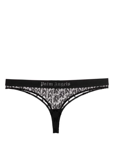 Palm Angels Monogram-lace Thong In Black