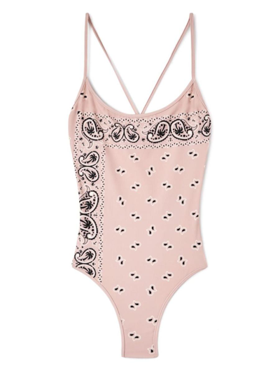 Palm Angels Paisley-print Criss-cross Swimsuit In Pink Pink
