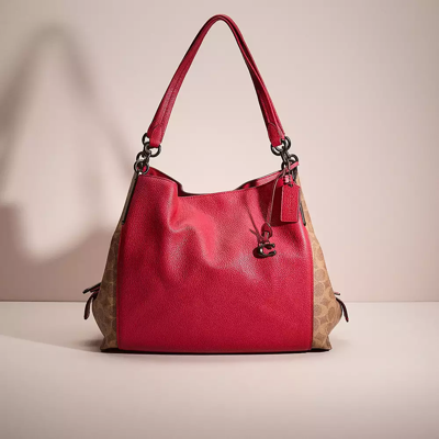 Coach Restored Dalton 31 With Signature Canvas Blocking In Pewter/tan Red Apple
