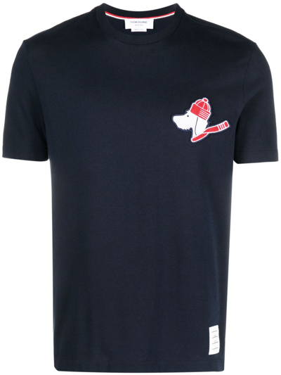 Thom Browne Hector-patch Short-sleeve T-shirt In Navy