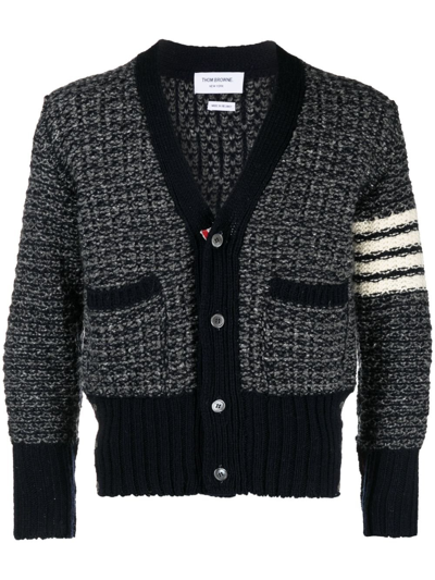 Thom Browne Melierter Cardigan Mit Streifen In Blue