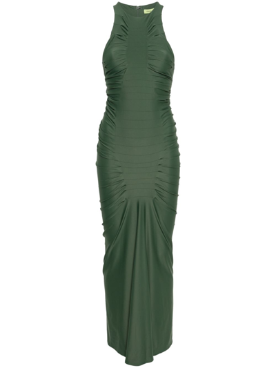 Gauge81 Deni Ruched Paneled Stretch-jersey Maxi Dress In Green