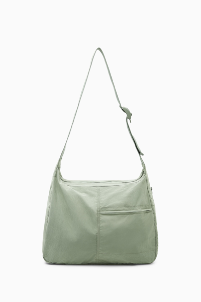 Cos Slouchy Nylon Messenger Bag In Green
