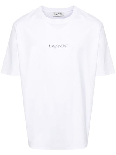 Lanvin Logo-embroidered Cotton T-shirt In Blanco
