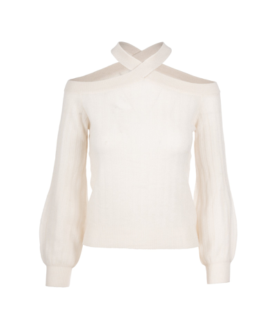 Naadam Lightweight Cashmere Cold Shoulder Sweater In White