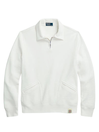 Polo Ralph Lauren Cotton Blend Fleece Quarter Zip Sweatshirt In Deckwash White
