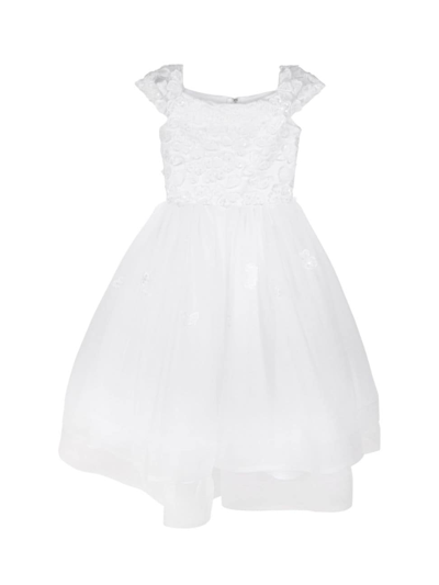 Joan Calabrese Kids' Girl's Organza Cap-sleeve Dress In White Ivory