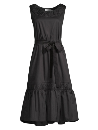Harshman Naveen Sleeveless Ruched Cotton Midi Dress In Black