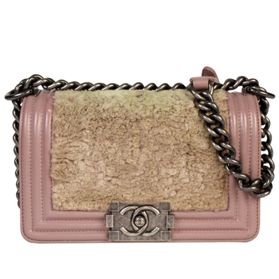 Pre-owned Chanel Boy Pink Fur Shoulder Bag ()