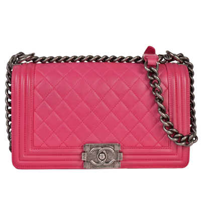 Pre-owned Chanel Boy Pink Suede Shoulder Bag ()