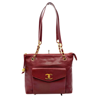 Pre-owned Chanel Logo Cc Red Leather Shoulder Bag ()