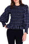 Nic + Zoe Twilight Plaid Smocked Top In Blue Multi