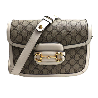 Gucci Horsebit Beige Canvas Shoulder Bag ()