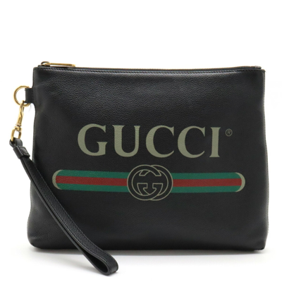 Gucci Logo Black Leather Clutch Bag ()