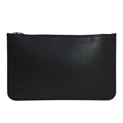Pre-owned Louis Vuitton Neverfull Pouch Black Leather Clutch Bag ()