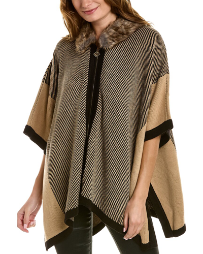 Anne Klein Faux-fur Collar Zip-front Poncho Sweater In Brown