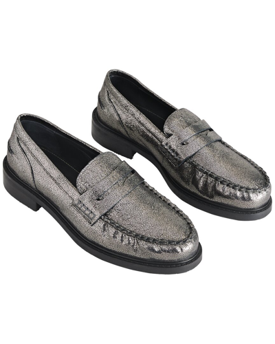 Boden Classic Moccasin Loafers Gun Metallic Leather Women  In Silver