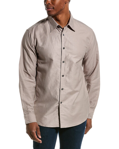 Theory Noll Essential Linen-blend Woven Shirt In Brown