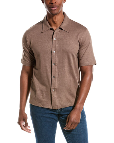 Theory Ryder Linen-blend Shirt In Brown