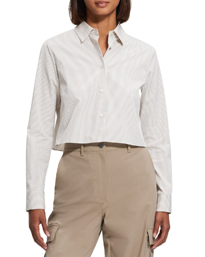 Theory Cropped Classic Button Down Shirt In White