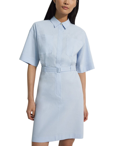 Theory Casual Belted Linen-blend Shirtdress In Blue