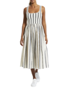 Theory Striped Gathered Cotton-poplin And Stretch-knit Midi Dress In White