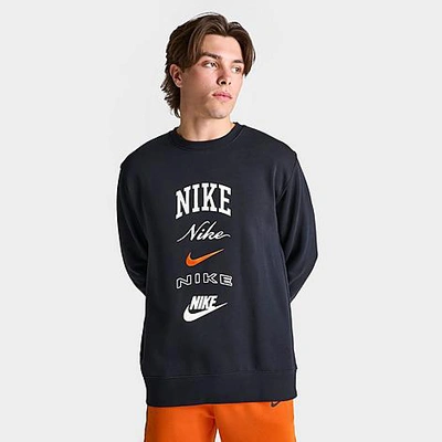 Nike Men's Club Fleece Stacked Logo-print Brushed Fleece Sweatshirt In Black/safety Orange