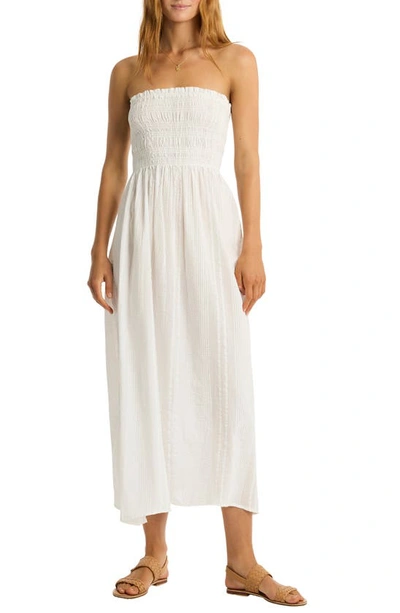 Sea Level Heatwave Strapless Cotton Cover-up Dress In White