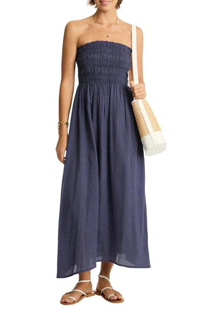 Sea Level Heatwave Strapless Cotton Cover-up Dress In Indigo