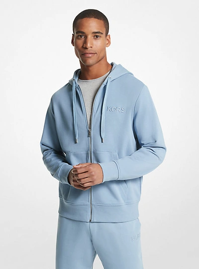 Michael Kors Embroidered Logo Cotton Terry Zip-up Hoodie In Blue