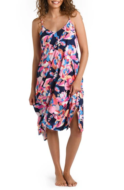 La Blanca Floral Handkerchief-hem Midi Dress In Indigo