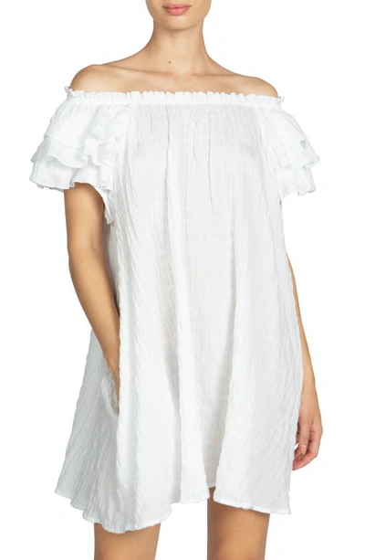 Robin Piccone Fiona Ruffle Off The Shoulder Cover-up Dress In White