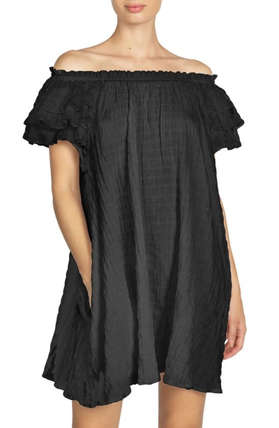 Robin Piccone Fiona Ruffle Off The Shoulder Cover-up Dress In Black