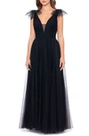 Betsy & Adam Tie Detail Ballgown In Black