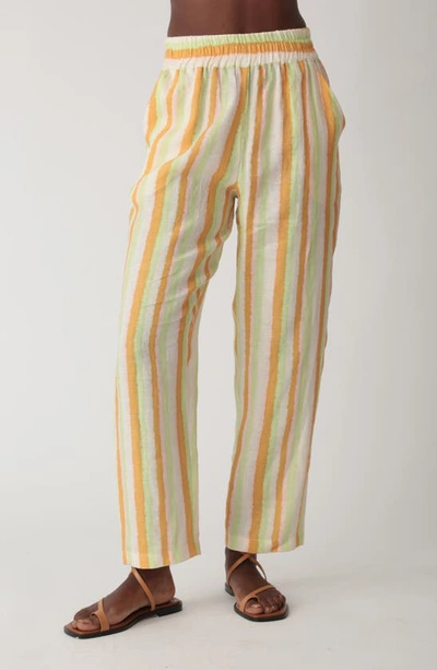 Electric & Rose Weekend Stripe Linen Pants In Tangerine/ Lime
