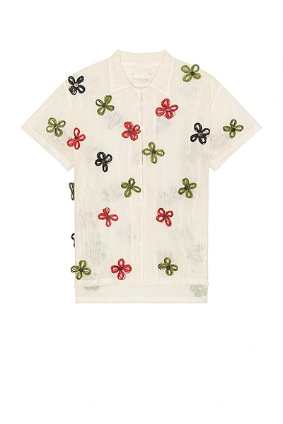 Harago 3d Floral Short Sleeve Shirt In Off White