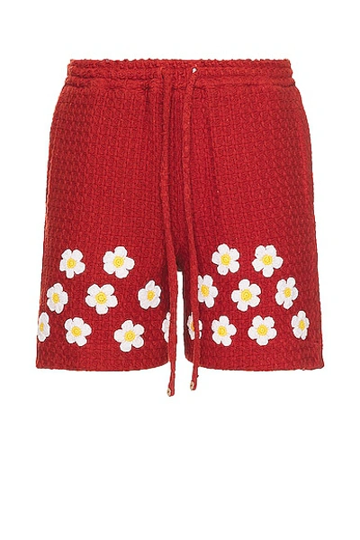 Harago Crochet Applique Shorts In Red