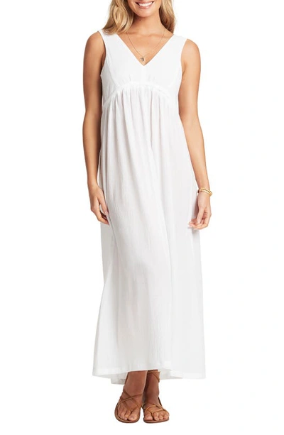 Sea Level Crinkle Drawstring Waist Cotton Cover-up Maxi Dress In White