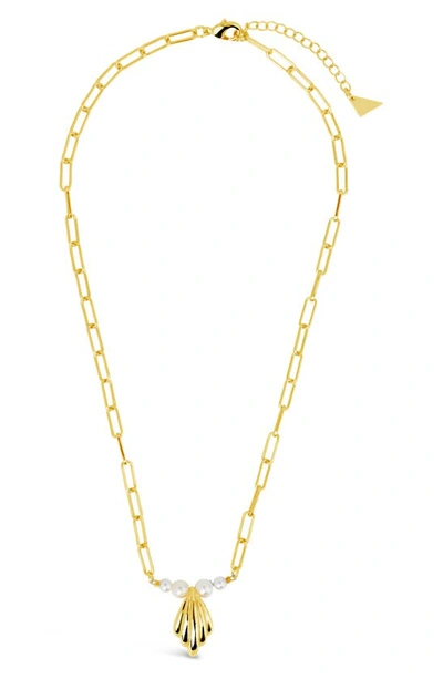 Sterling Forever Chrie Imitation Pearl Pendant Necklace In Gold