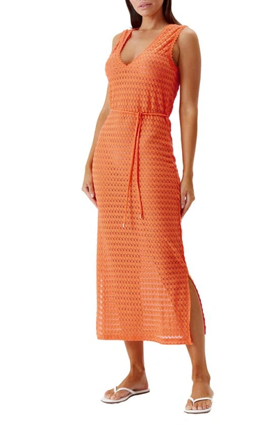 Melissa Odabash Annabel Crochet Knit Midi Dress In Orange