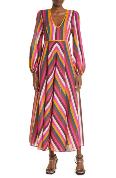 Zimmermann Ginger Striped Cotton Maxi Dress In Multi Stripe