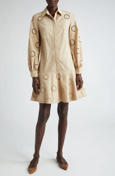 Akris Punto Eyelet-embroidered Poplin Long-sleeve Shirtdress In Beige