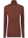 RABANNE BROWN CRYSTAL-EMBELLISHED ROLL NECK TOP