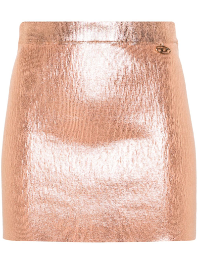 Diesel Oval D-plaque Knitted Miniskirt In Orange