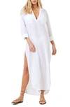 L*space Capistrano Long Sleeve Linen Cover-up Tunic Dress In White