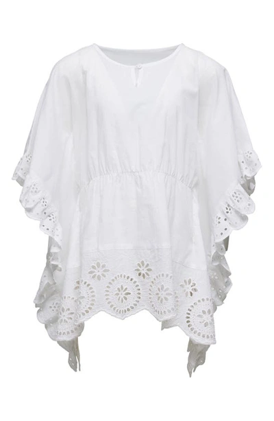 Snapper Rock Kids' Eyelet Ruffle Cotton Cover-up Dress In White