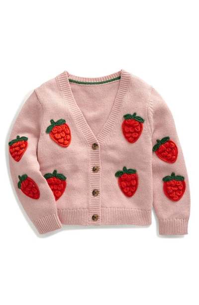 Mini Boden Kids' Strawberry Appliqué Cardigan In Formica Pink Strawberry