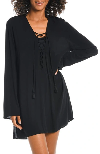 La Blanca Lace-up V-neck Tunic Coverup In Black