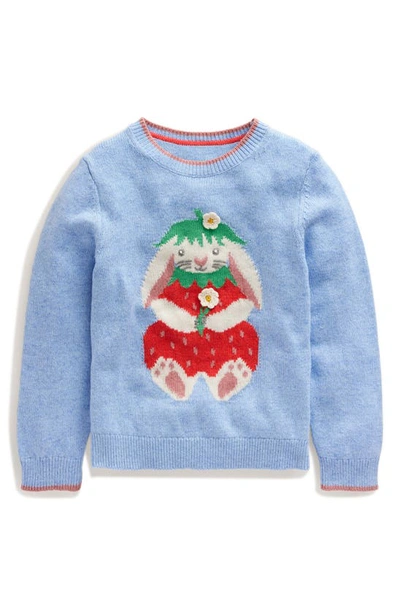 Mini Boden Kids' Bunny Graphic Sweater In Pebble Blue Strawberry